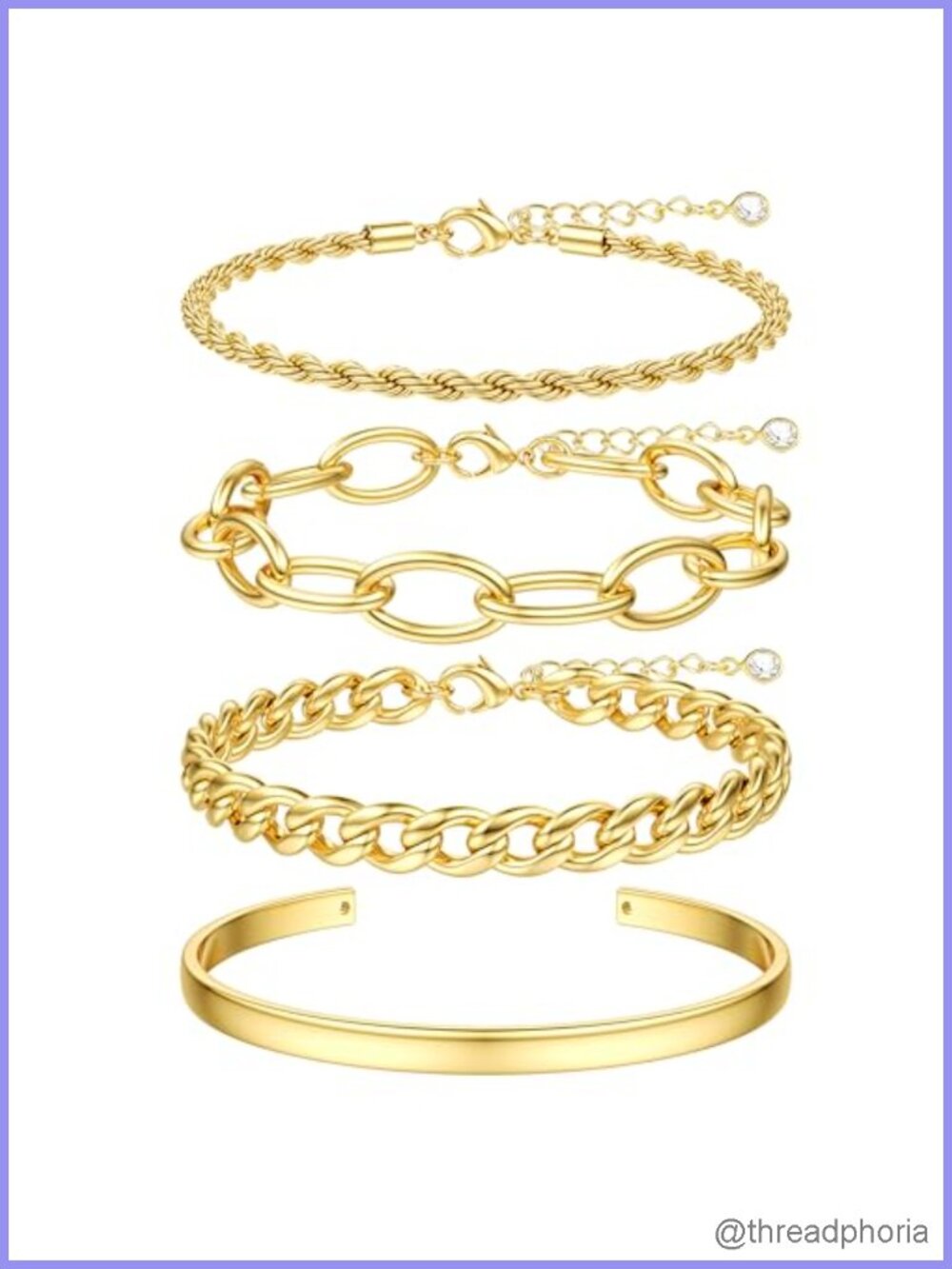 Gold Plated Chunky Chain Bracelet Set for Women Stack Layered Waterproof Bangle